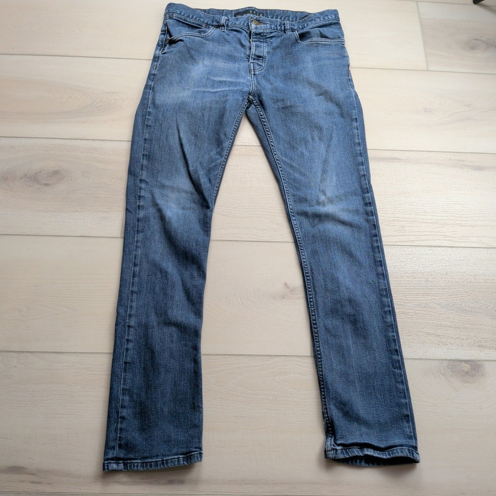Kr3w K Slim Jeans Mens 36 (Fit 34x31) Straight Denim Blue Medium Wash Button Fly
